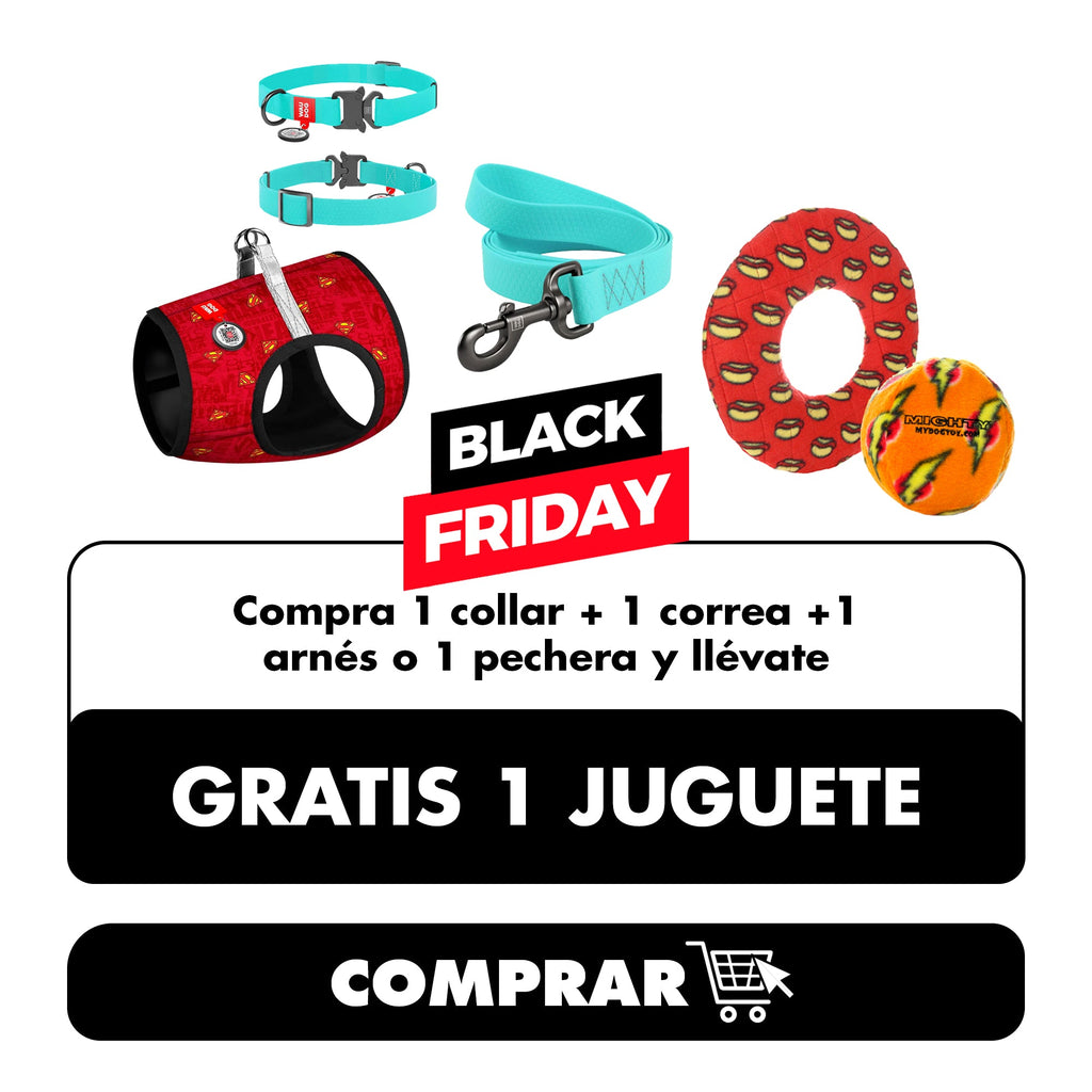 Compra cualquier collar + correa + pechera o arnés y llévate GRATIS 1 Juguete
