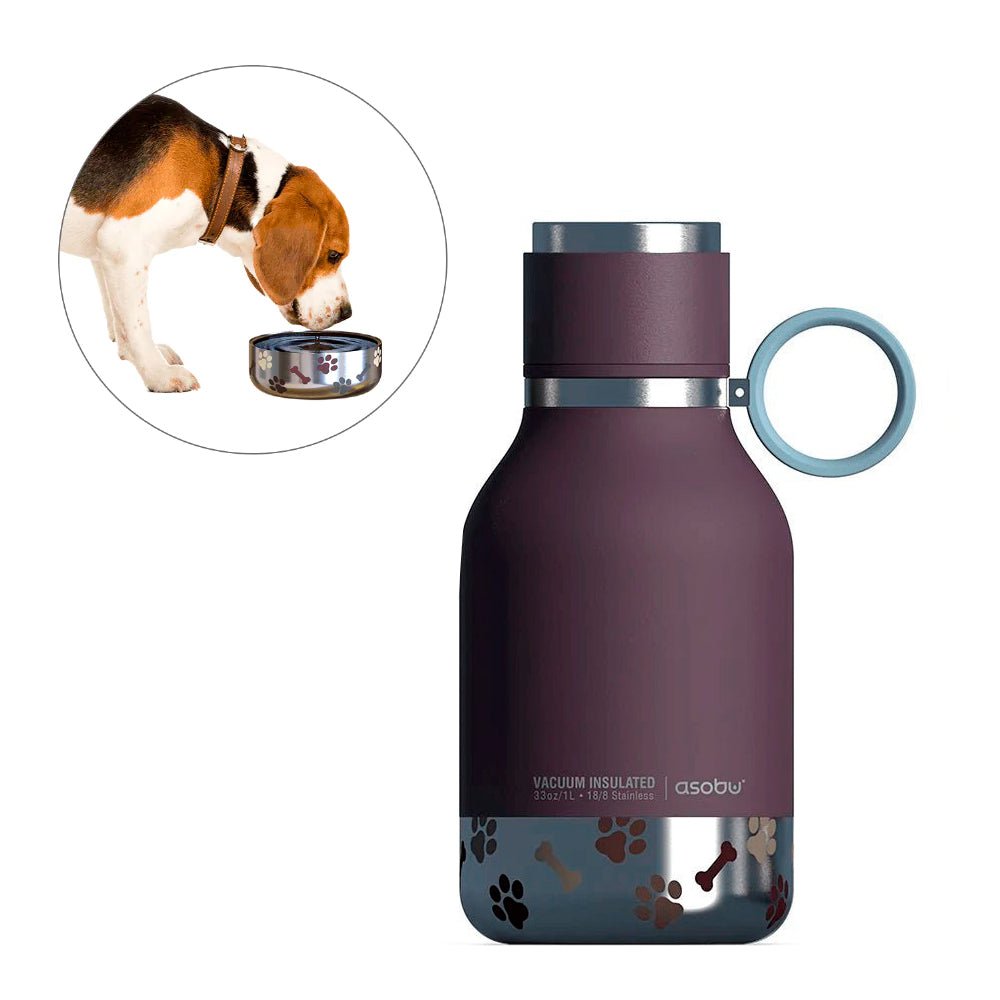 Asobu botella y bowl 2 en 1 Dog bowl bottle stainless burgundy - Pet Fashion