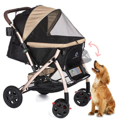 Coche para Mascotas hpz pet rover xl extra-long premium stroller for small/medium/large dogs, cats and pets (Taupe)