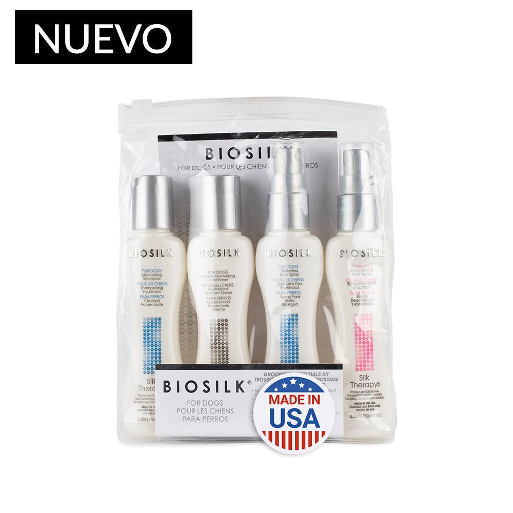 Biosilk Kit Grooming Essentials: Shampoo + Acondicionador + Shampoo Sin Agua En Spray + Desenredante En Spray 67ml C/u - Pet Brands