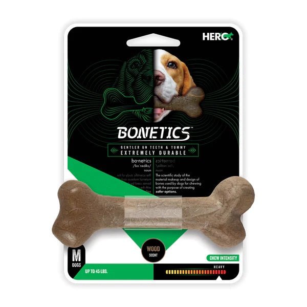 Bonetics Medium Femur Bone, Wood Scent juguete para perro - Pet Brands