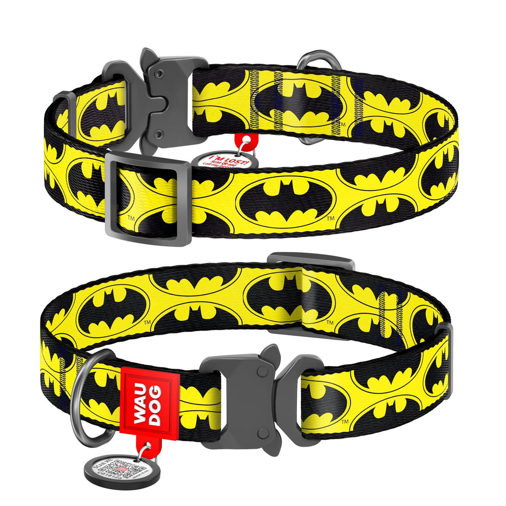 Collar Batman Logo DC Comics con hebilla-fastex de metal - Etiqueta QR y Aplicación ¡GRATIS! - Pet Brands
