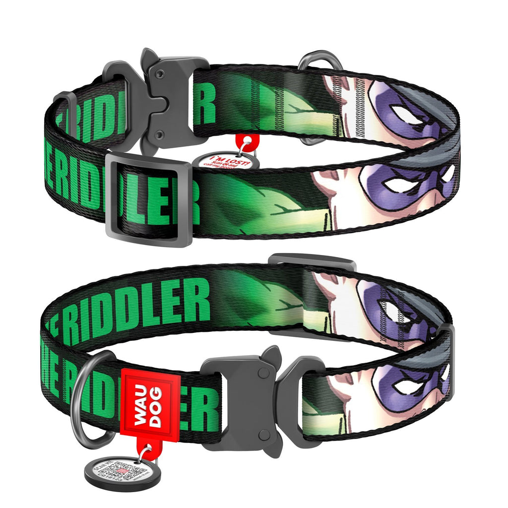Collar Riddler DC Comics con hebilla-fastex de metal - Etiqueta QR y Aplicación ¡GRATIS! - Pet Brands