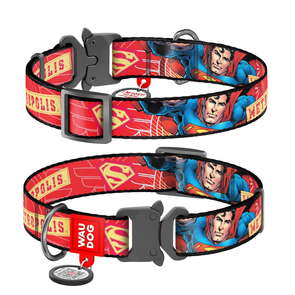 Collar Superhero DC Comics con hebilla-fastex de metal - Etiqueta QR y Aplicación ¡GRATIS! - Pet Brands