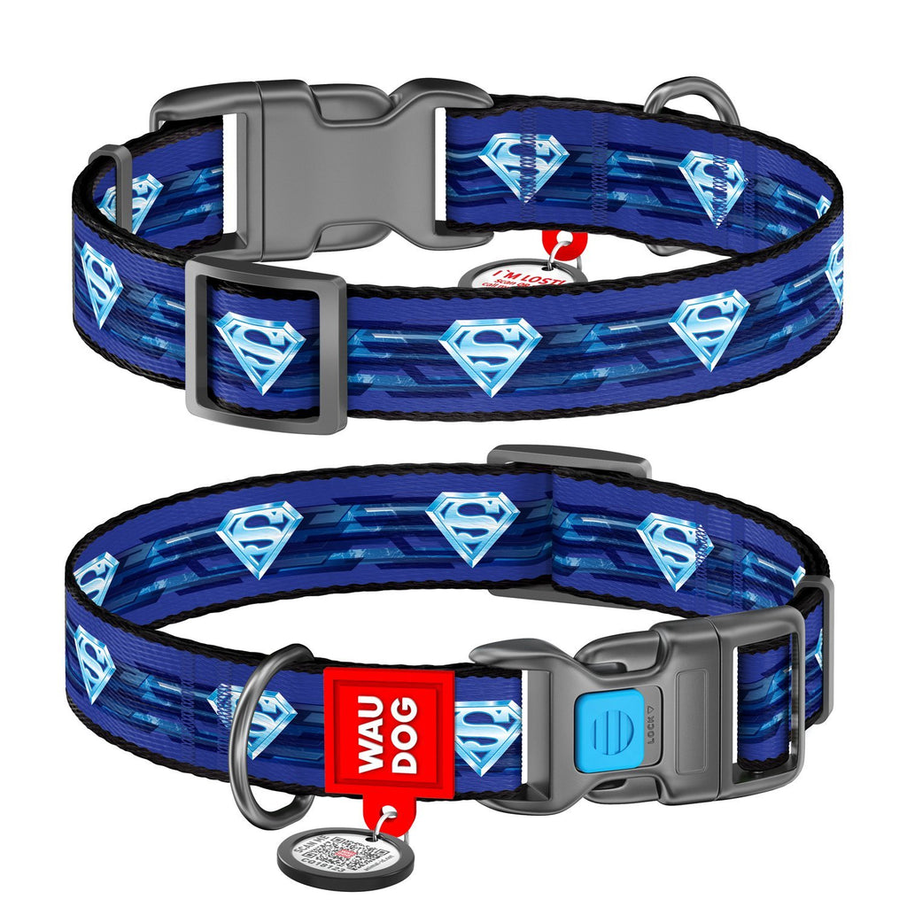 Collar Superman 1 DC Comics de Nylon - Etiqueta QR y Aplicación ¡GRATIS! - Pet Brands
