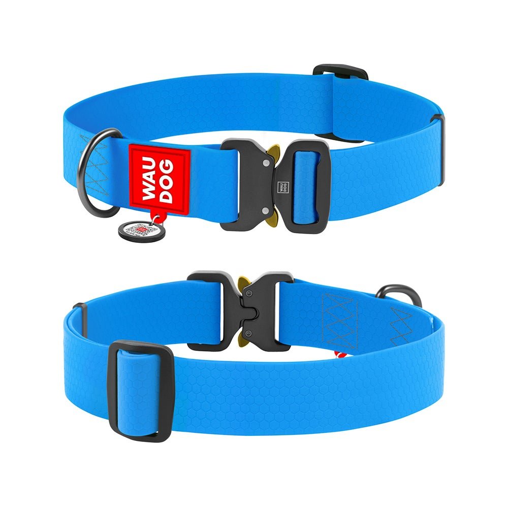 Collar Waterproof impermeable azul con hebilla de metal + ¡placa de identificación Smart ID GRATIS! - Pet Brands