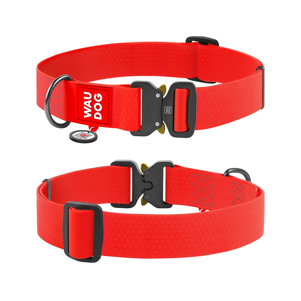 Collar Waterproof impermeable rojo con hebilla de metal + ¡placa de identificación Smart ID GRATIS! - Pet Brands