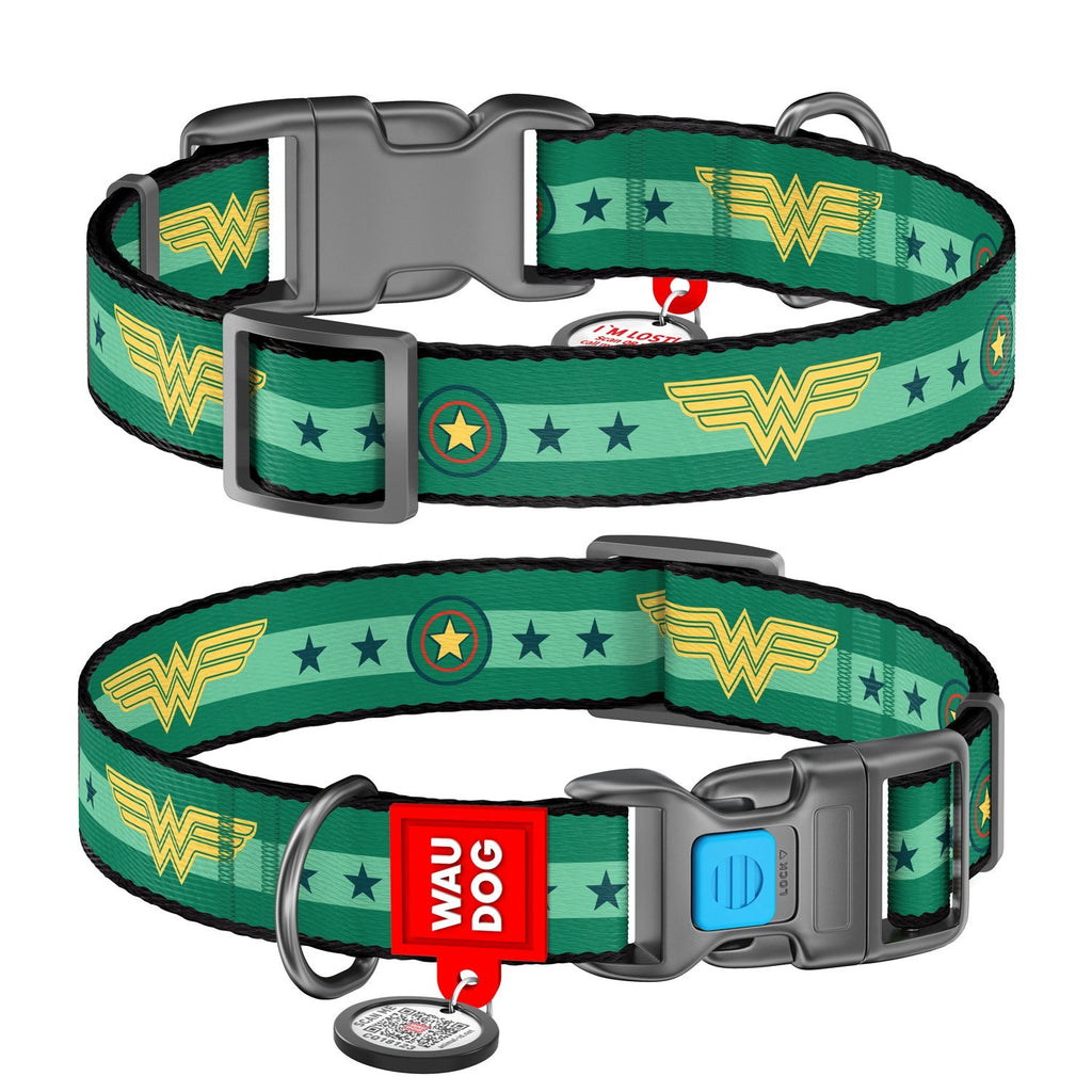 Collar Wonder Wooman 2 DC Comics de Nylon - Etiqueta QR y Aplicación ¡GRATIS! - Pet Brands
